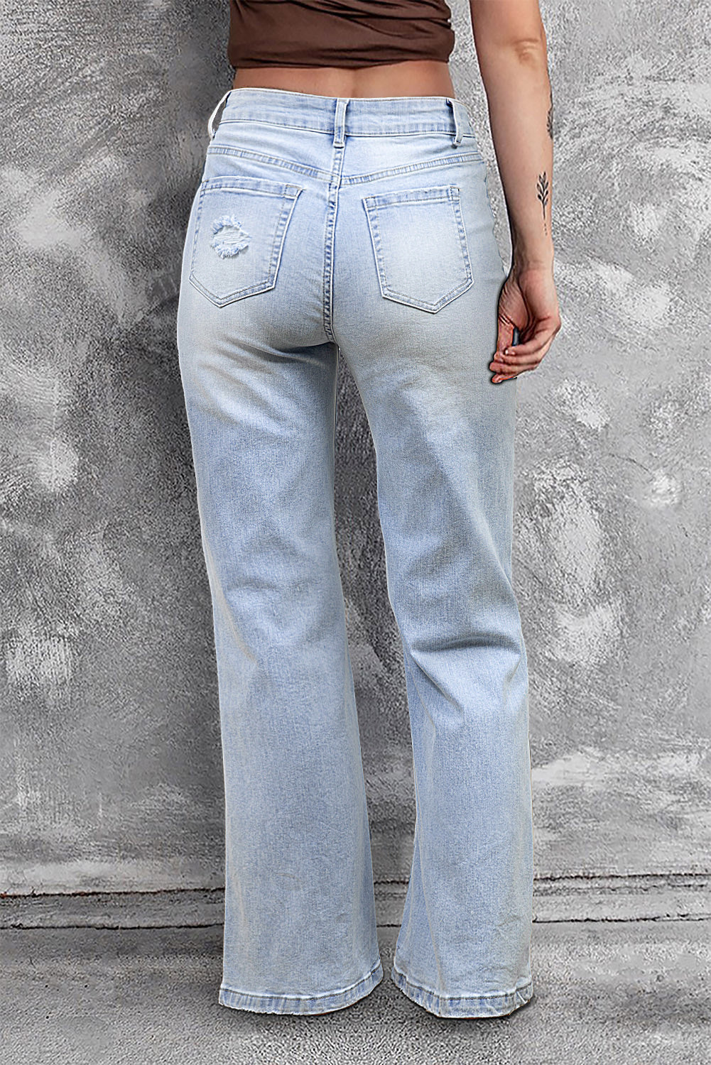 Beau Blue retro light wash distressed flare jeans