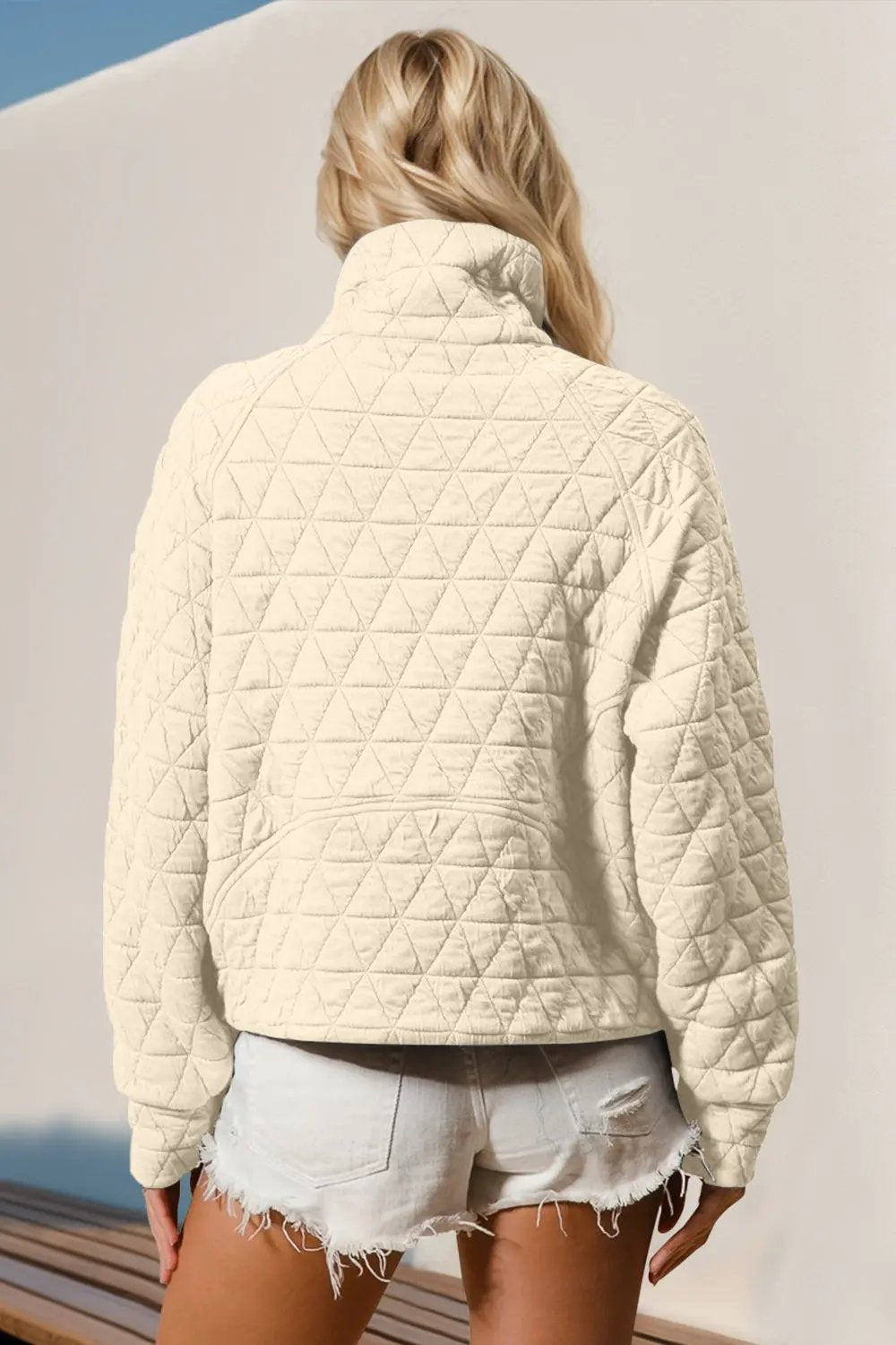 Double Take Half Zip Long Sleeve Quilted Sweatshirt with Pocket - Love Salve