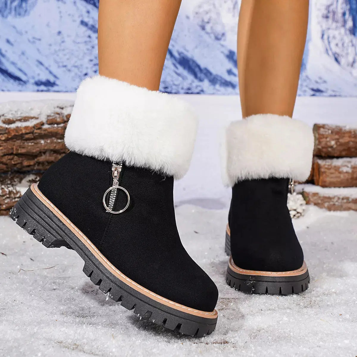 Fuzzy Ankle Boots with Zipper Detail Simply Love