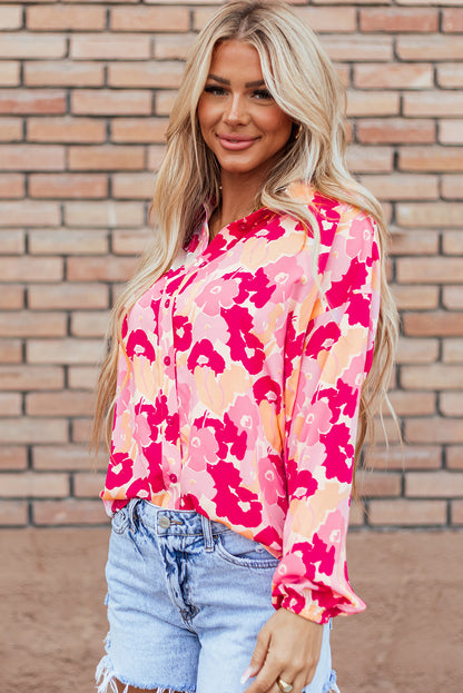 Chic pink floral puff sleeve shirt