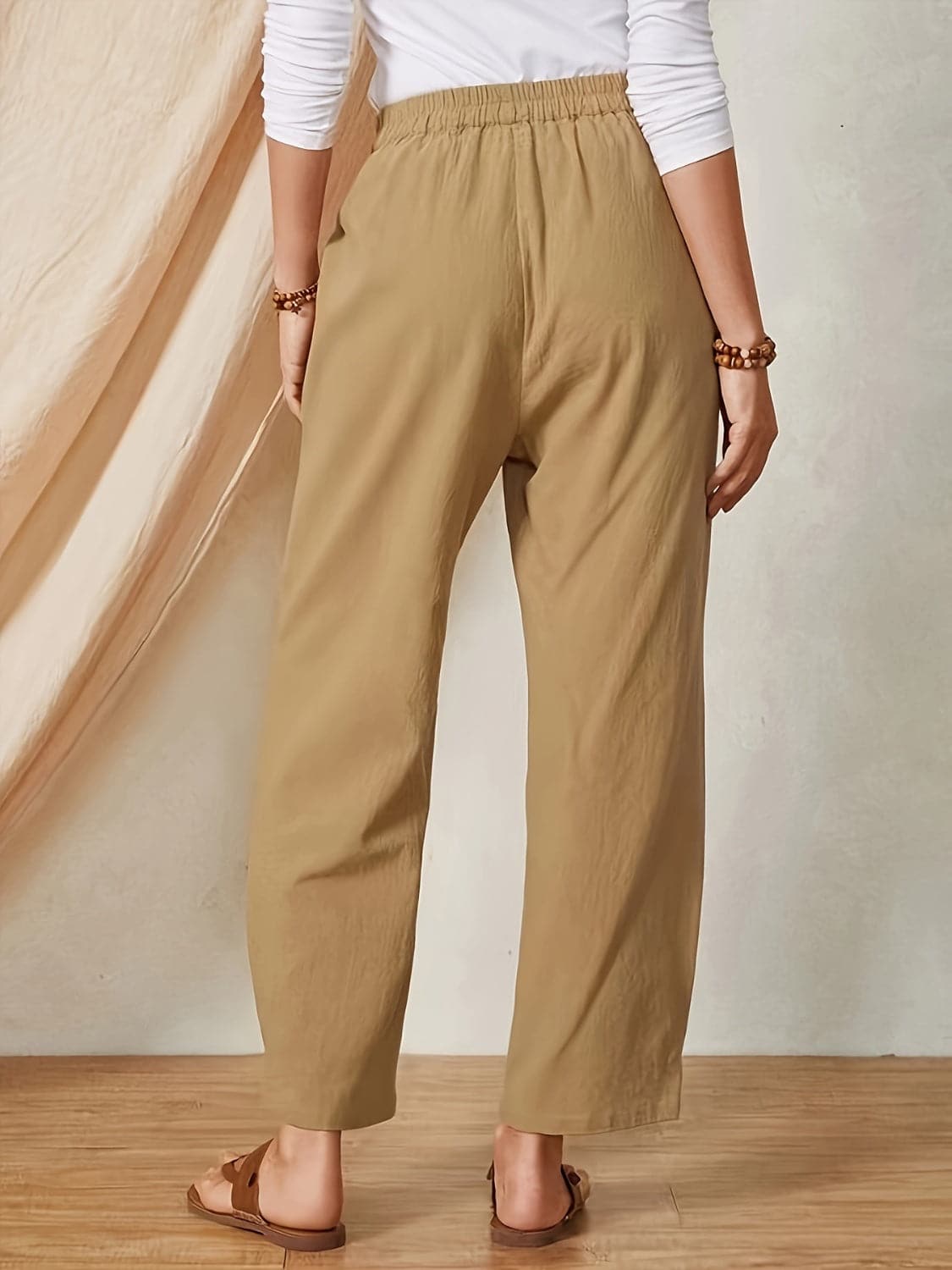 Full Size Elastic Waist Pants with Pockets.