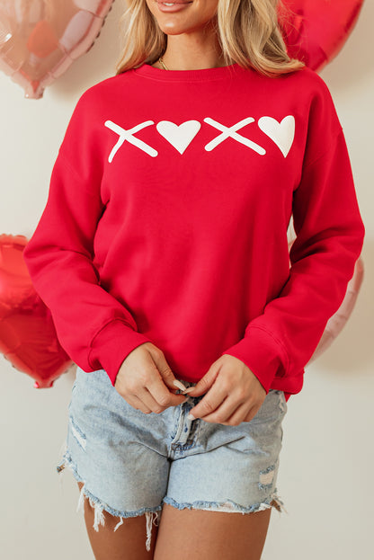 Red Puff XOXO Print Valentines Heart Sweatshirt