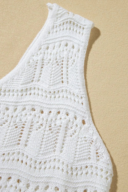 V Neck Textured Hollow-Out Sweater Vest
