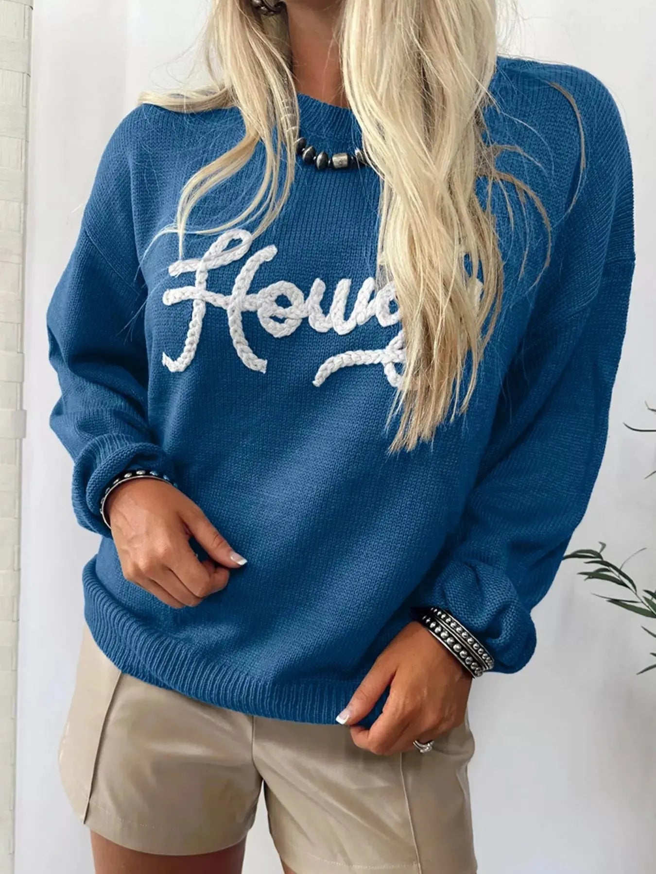 Howdy Embroidered Round Neck Sweater Simply Love