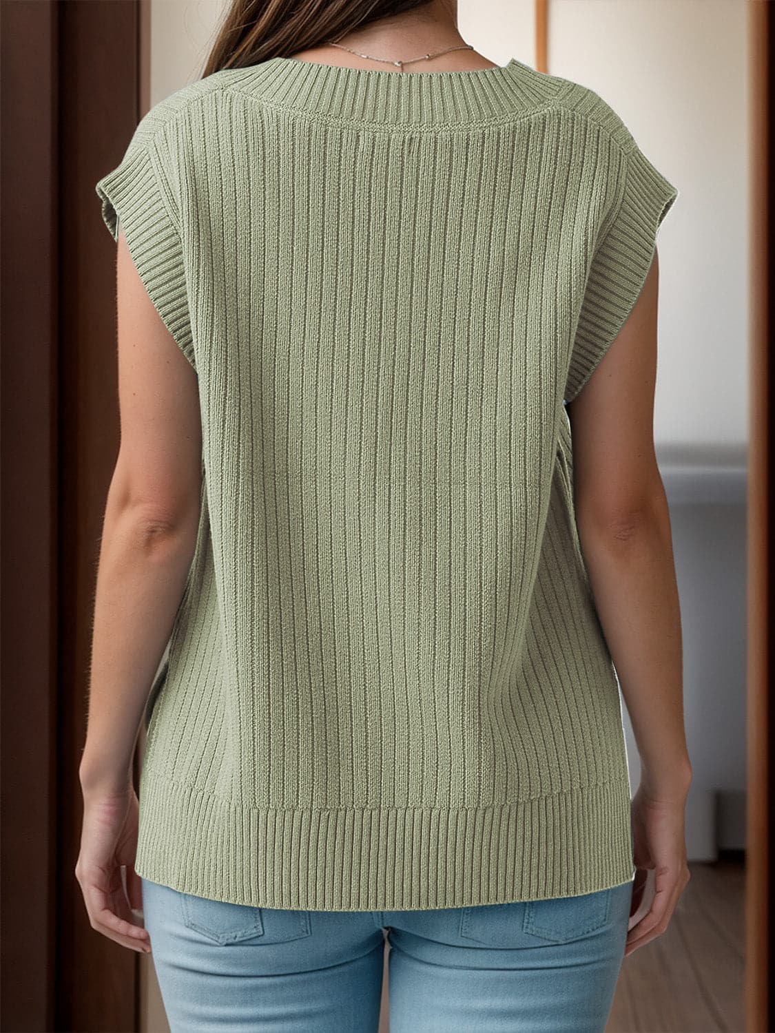 V-Neck Cap Sleeve Knit Vest.