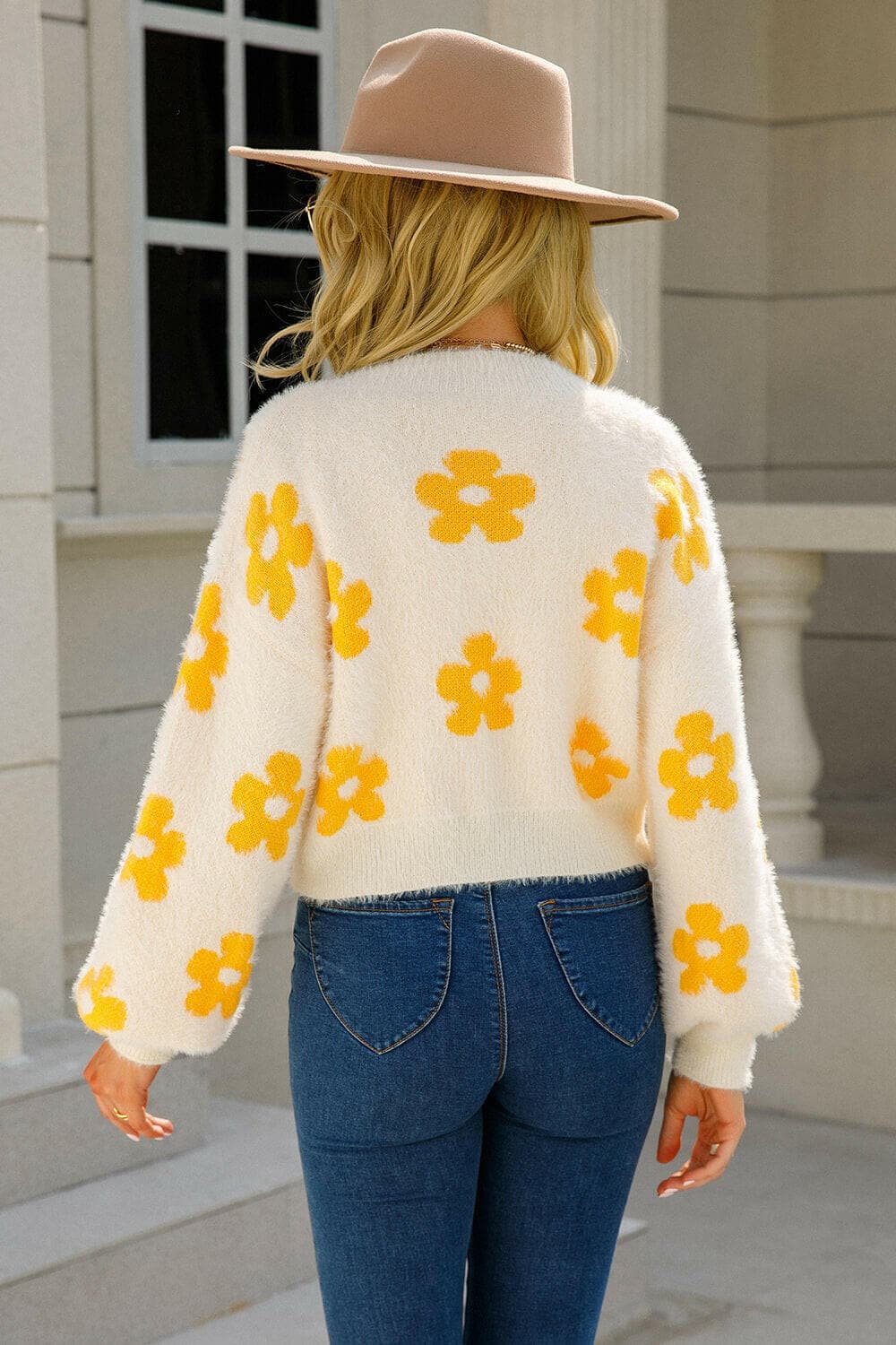 Floral Open Front Fuzzy Cardigan.