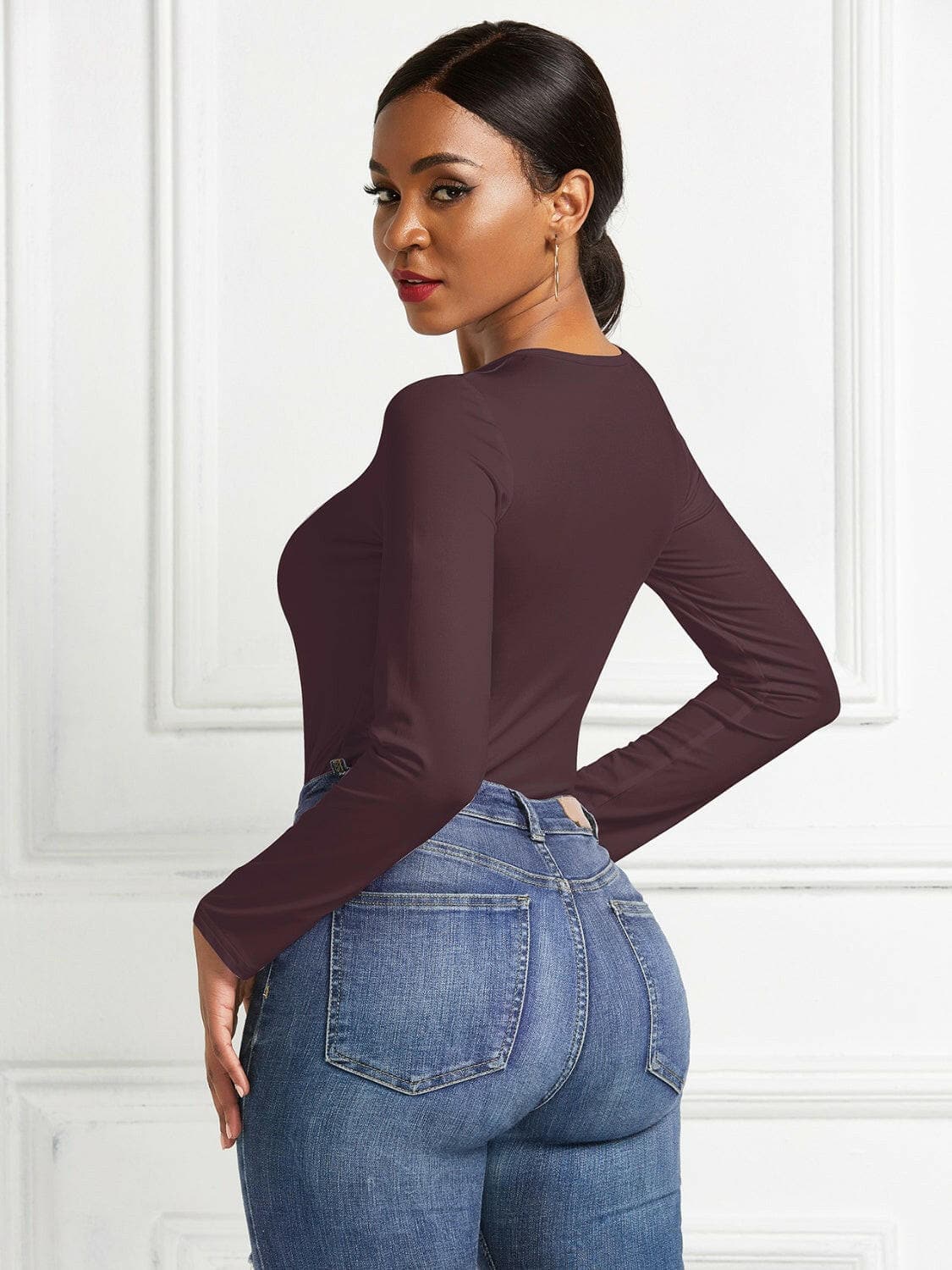 Round Neck Long Sleeve Bodysuit.