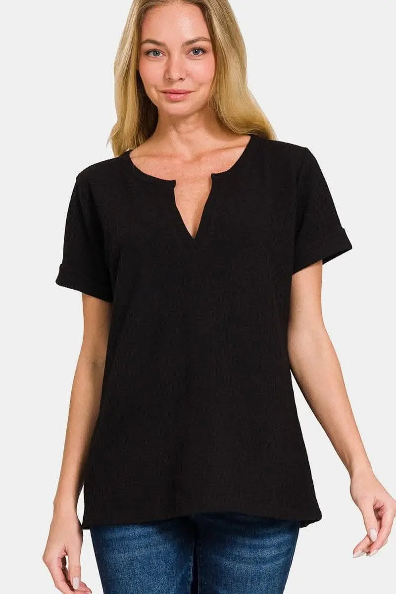 Chic notched short sleeve tee - Love Salve 