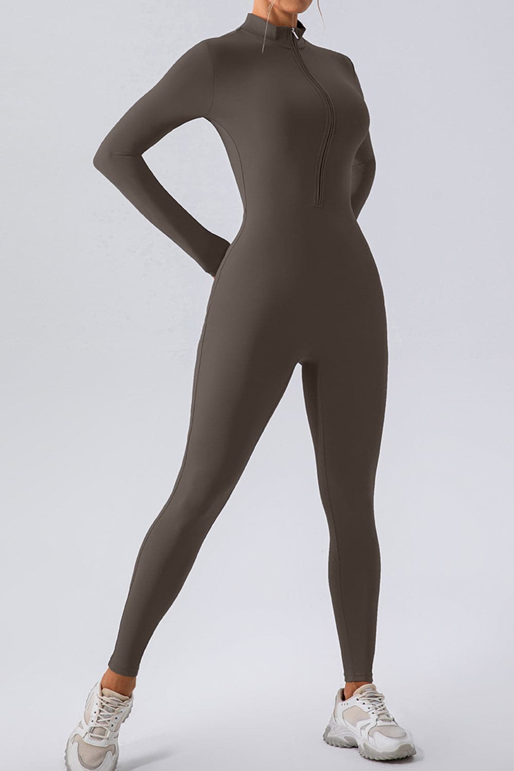 Half Zip Mock Neck Active Jumpsuit.