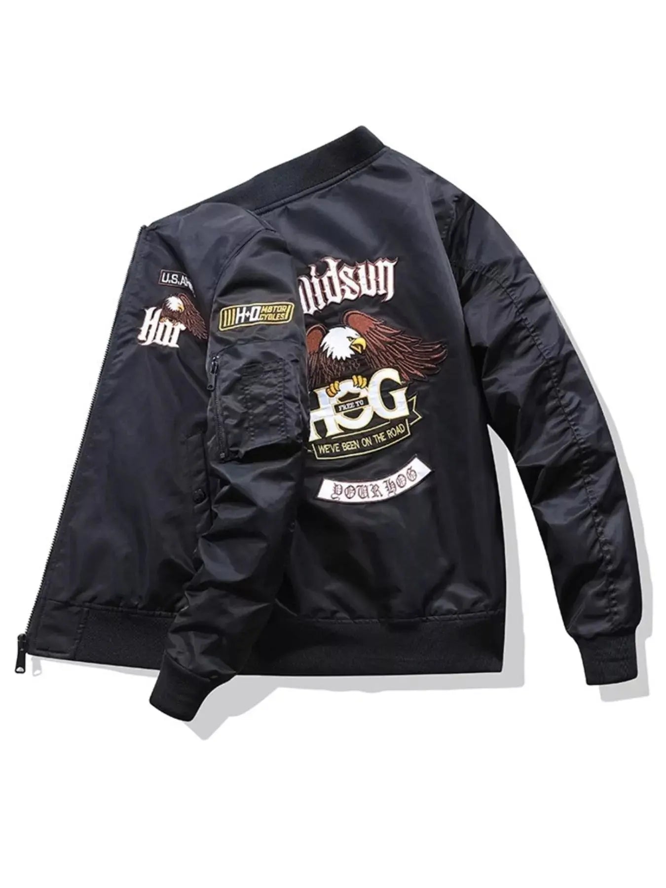 Men's Military Patch Embroidered Bomber Jacket Nylon Zip Up Simply Love