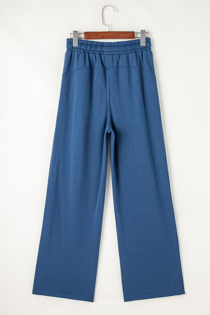 Sail blue high-waist wide-leg sweatpants with pockets and drawstring