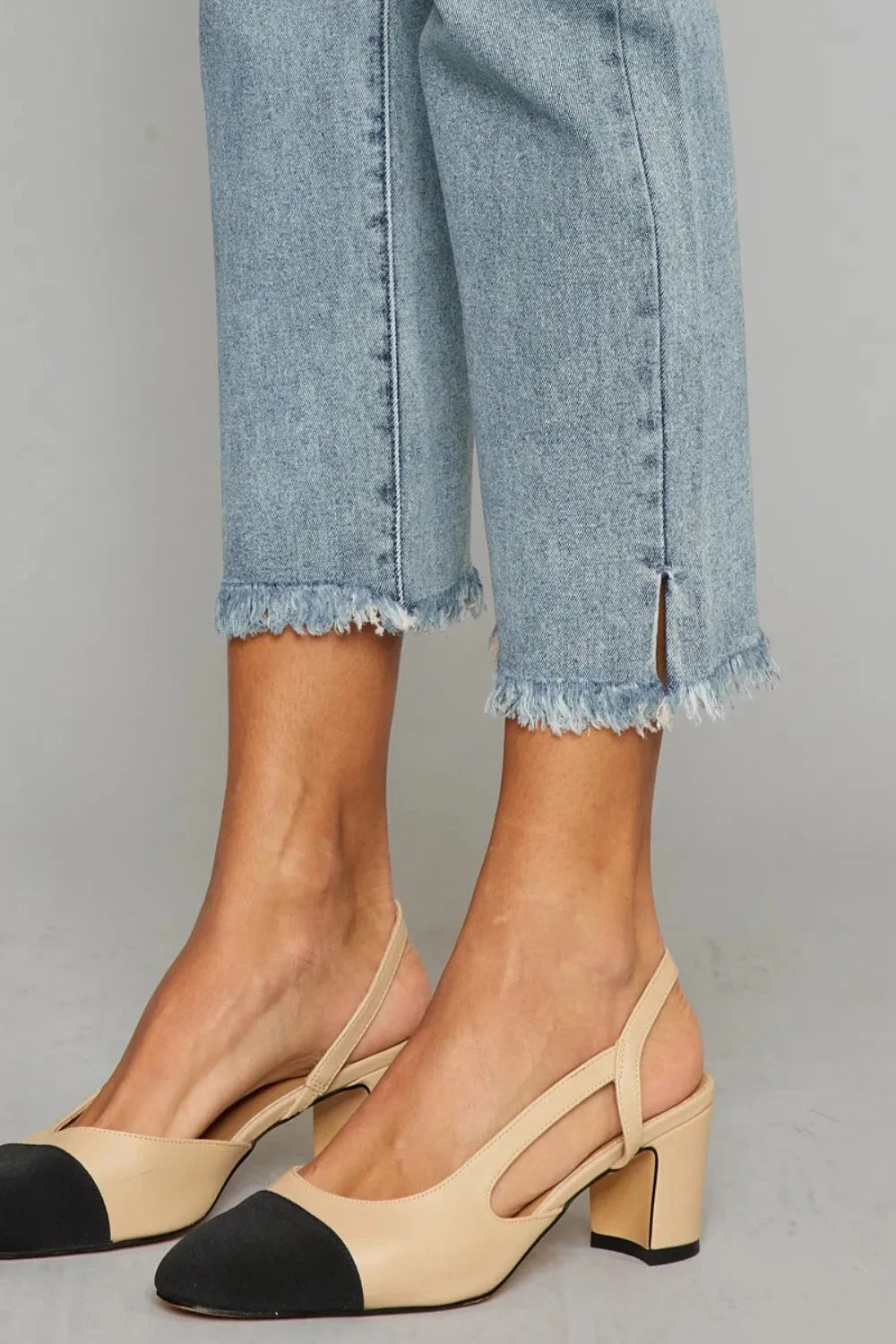 Kancan High Waist Button Fly Raw Hem Cropped Straight Jeans Coco’s Tee Boutique