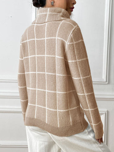 Cozy plaid turtleneck sweater with long sleeves