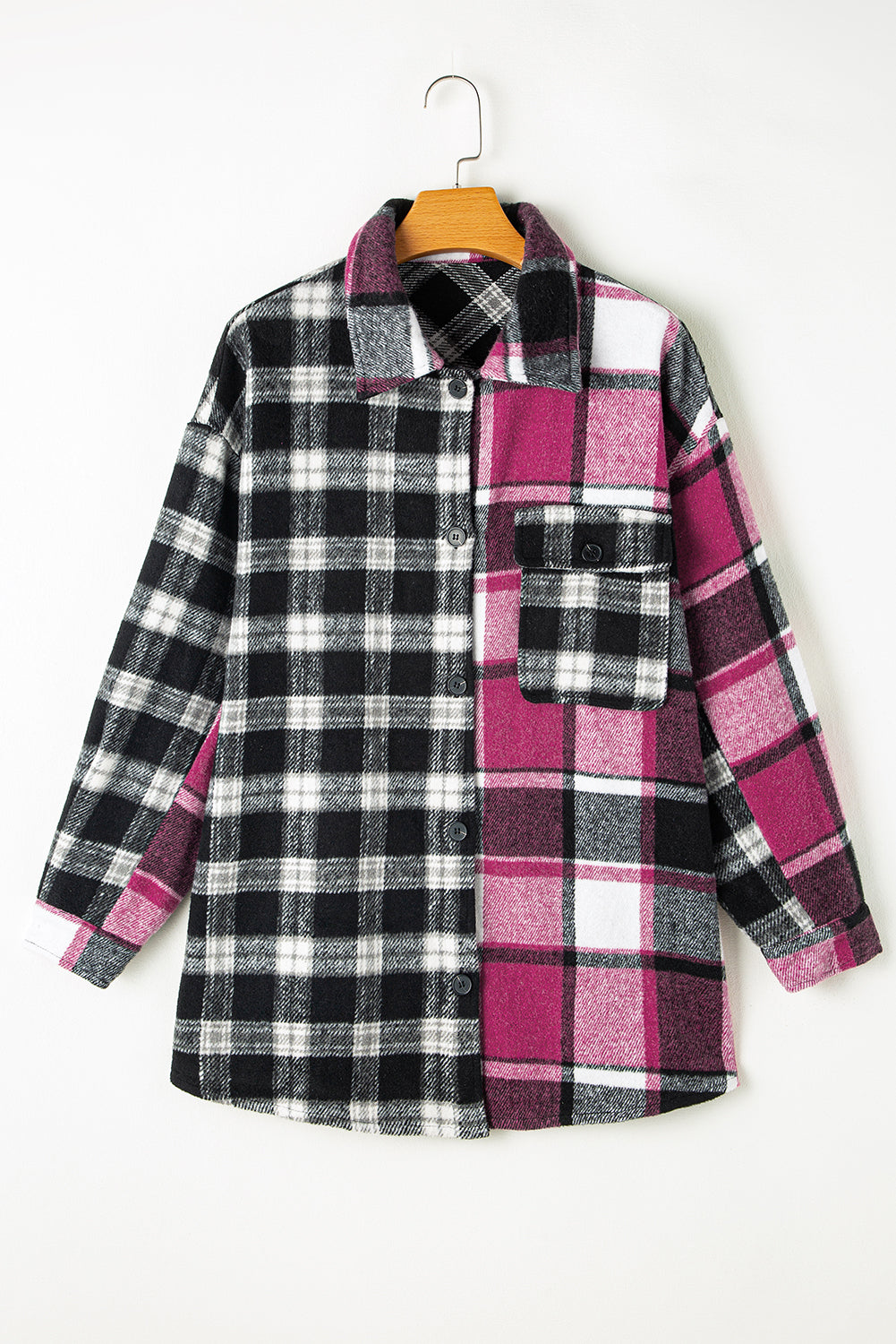 Colorful plaid block shacket with pockets