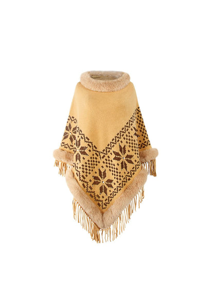 Fringe Geometric Cape Sleeve Poncho.