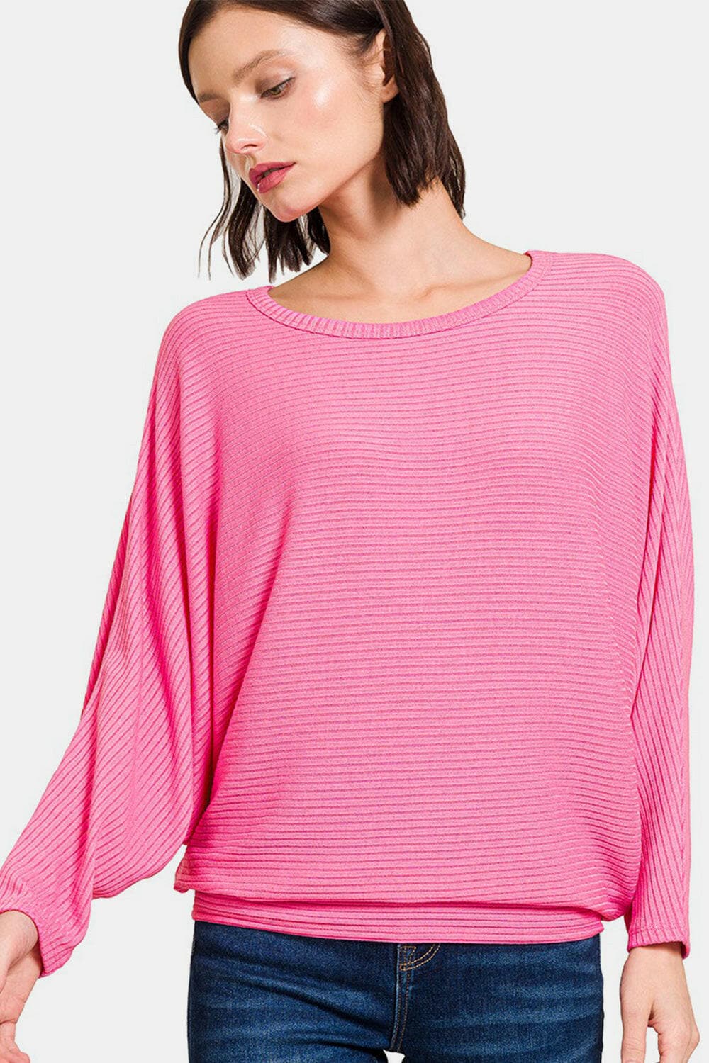 Zenana Ribbed Round Neck Long Sleeve Top.