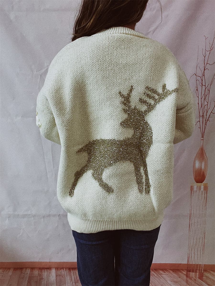 Reindeer Round Neck Long Sleeve Sweater.