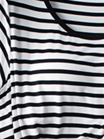 Striped Round Neck Short Sleeve T-Shirt with Bra.