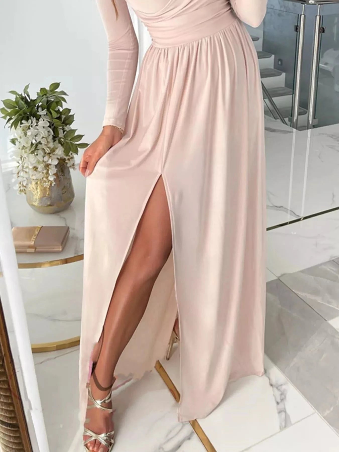 Slit Surplice Cold Shoulder Maxi Dress Coco’s Tee Boutique