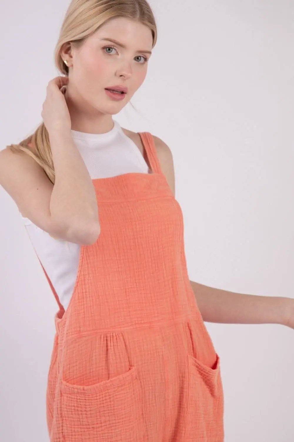 VERY J Sleeveless Double Gauze Overalls with Pockets - Love Salve 