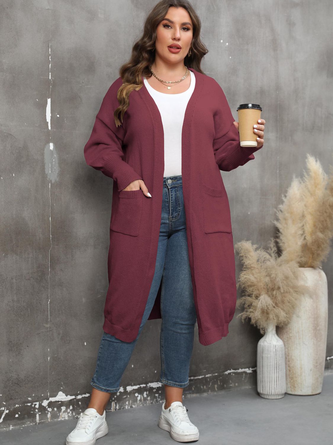 Plus Size Long Sleeve Pocketed Cardigan Coco’s Tee Boutique