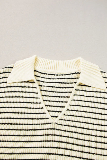 Stripe Turn-Down Johnny Collar Sweater Vest