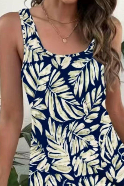 Printed Scoop Neck Wide Strap Mini Dress.