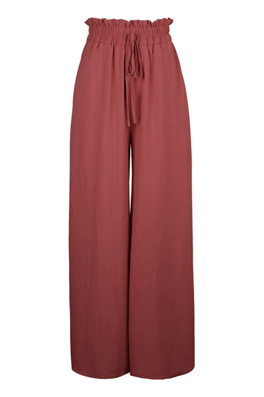 Frill-Detail Tie-Waist Wide Leg Trousers