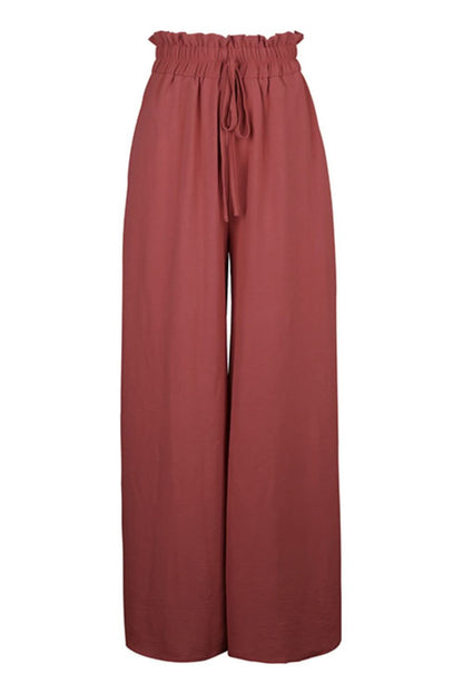 Frill-Detail Tie-Waist Wide Leg Trousers