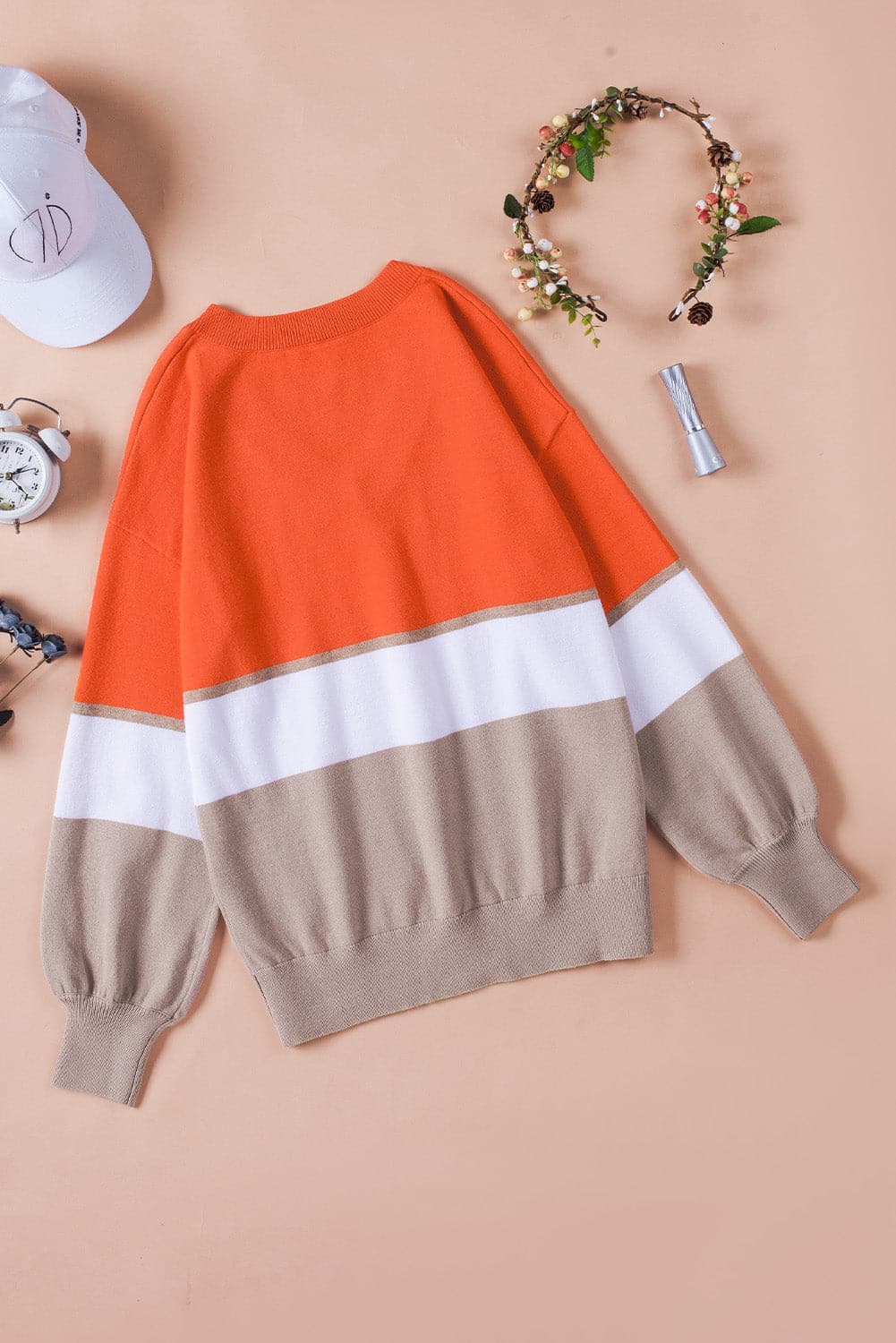 Striped V-Neck Long Sleeve Sweater.