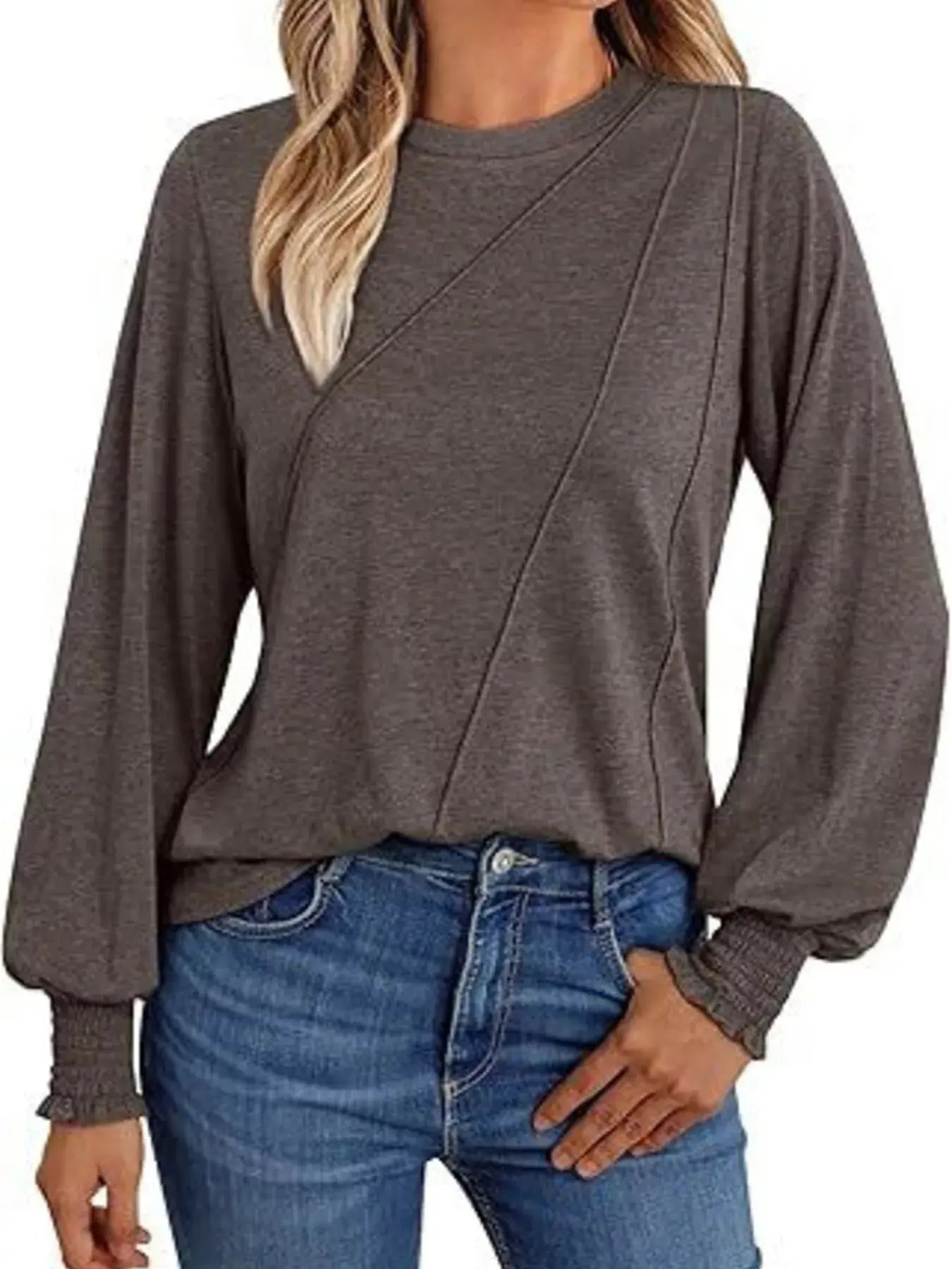 Round Neck Long Sleeve Top Simply Love