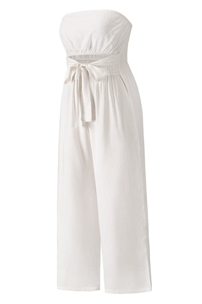 Tied Cutout Tube Wide Leg Jumpsuit.