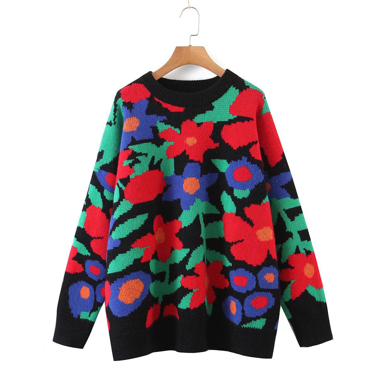 Floral Round Neck Drop Shoulder Sweater.