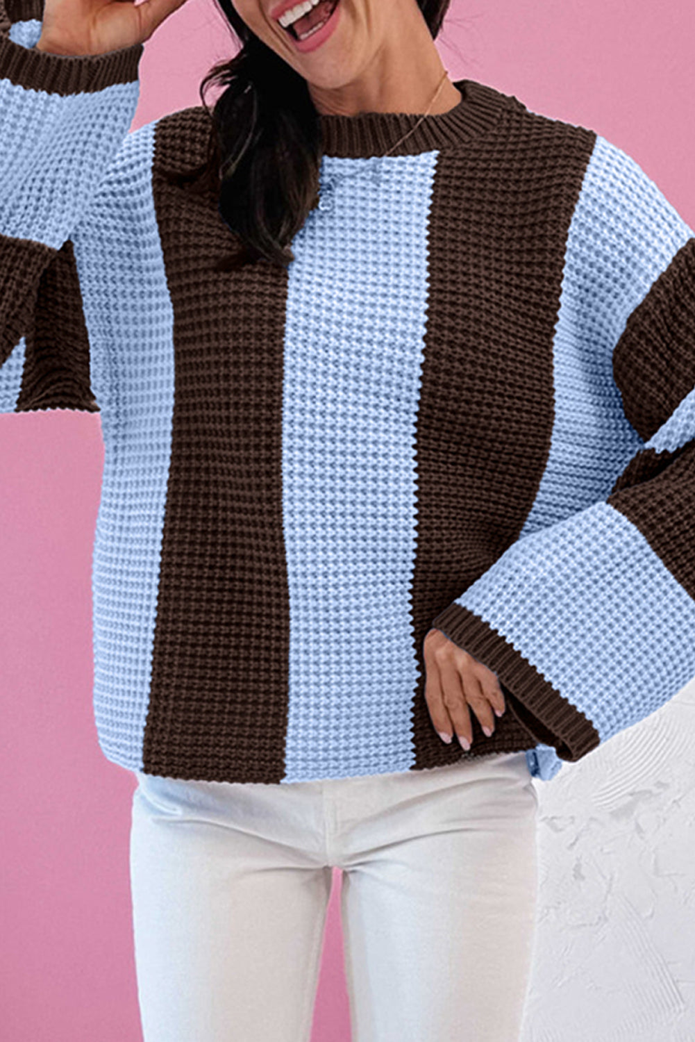 Myosotis Striped Color Block Thermal Textured Knit Drop Shoulder Sweater Dear-Lover Dropshipping