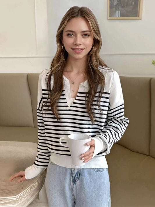 Striped Long Sleeve Knit Top Simply Love