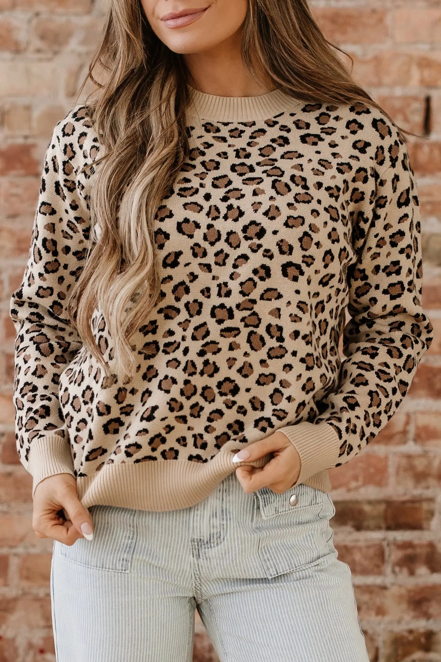 Khaki Leopard Print Dolman Sleeve Knit Sweater for Women Dear-Lover Dropshipping