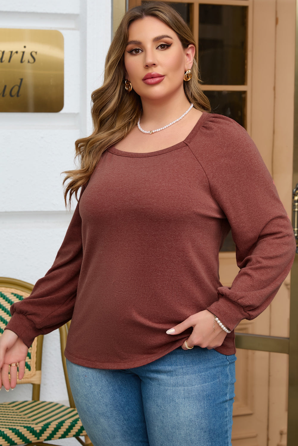 Cozy gold flame square neck plus size top