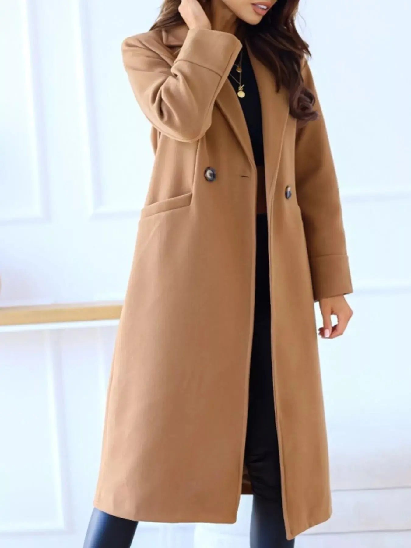 Lapel Collar Wool Blend Overcoat Simply Love