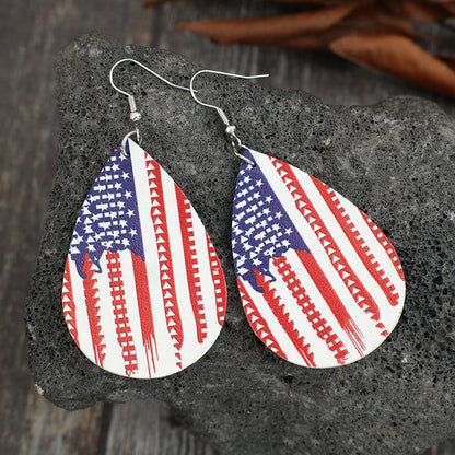 PU Leather US Flag Teardrop Shape Earrings.