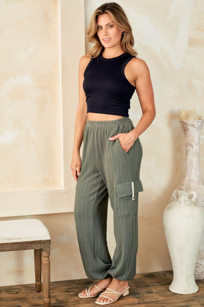 Textured Ribbed Cargo Trousers with Contrast Detailing