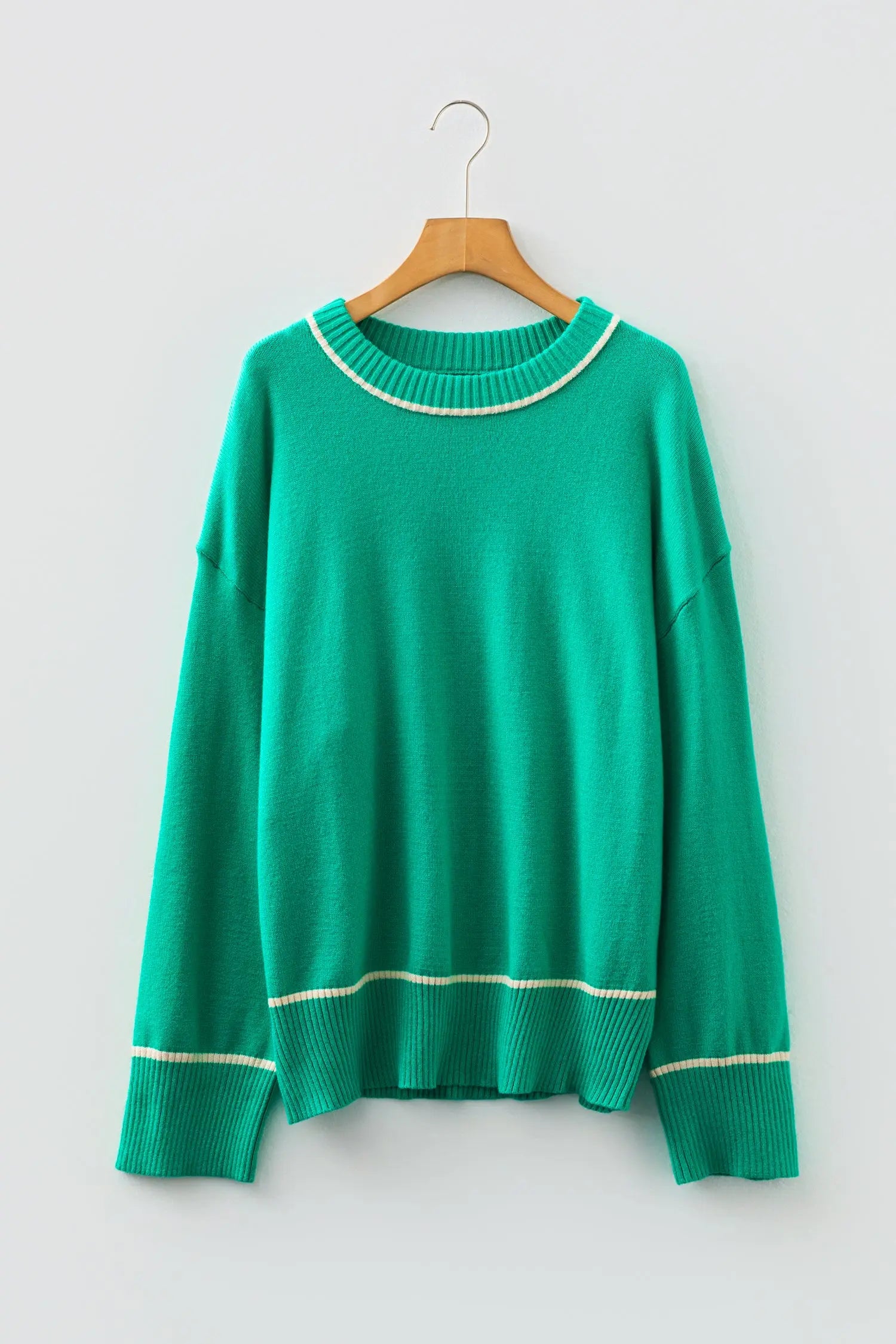 Sea Green Contrast Detail Drop Shoulder Baggy Oversized Knit Sweater Dear-Lover Dropshipping