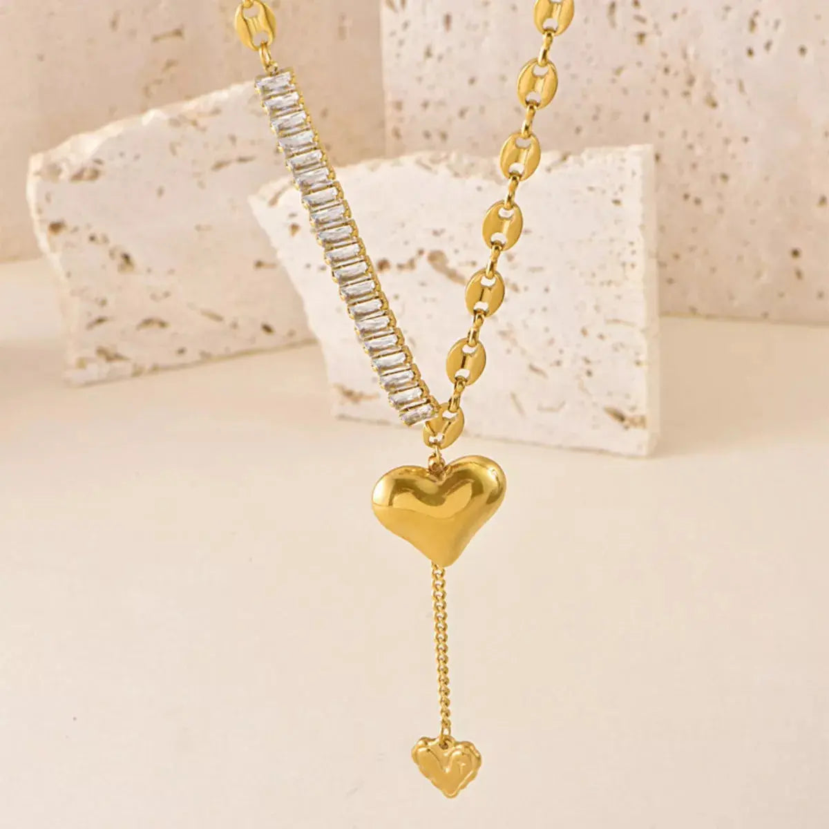 18K Gold Plated Heart Necklace With Rhinestone Bar Pendant Simply Love