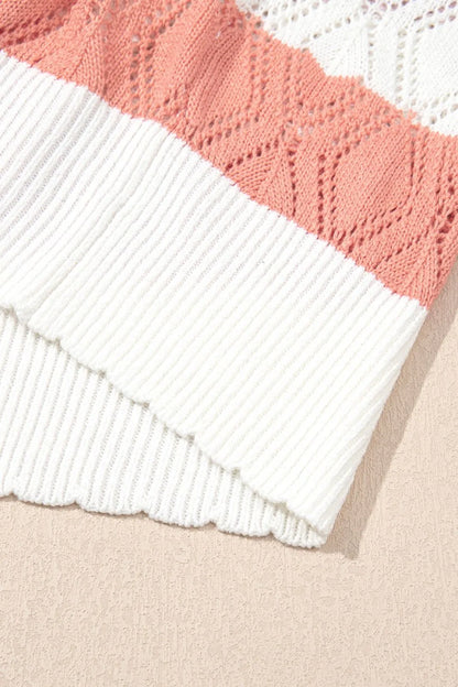 Openwork Round Neck Cap Sleeve Knit Top