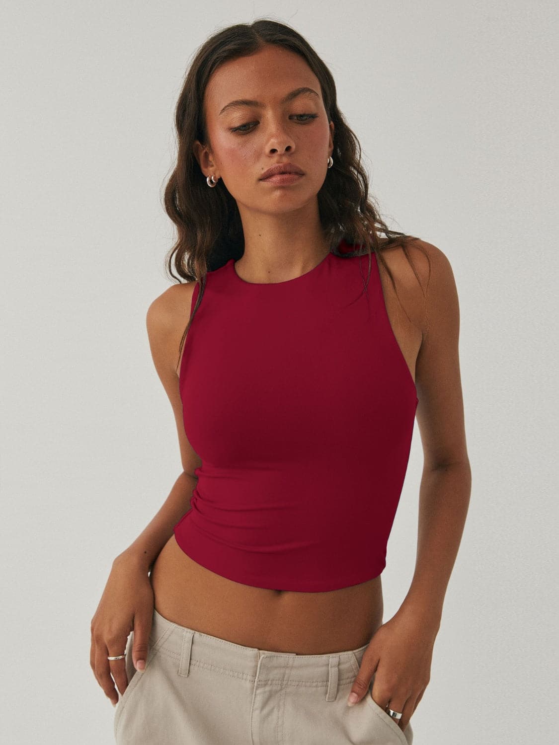 Round Neck Cropped Tank.