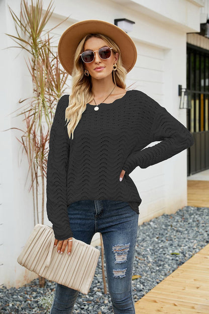 Round Neck Drop Shoulder Sweater.