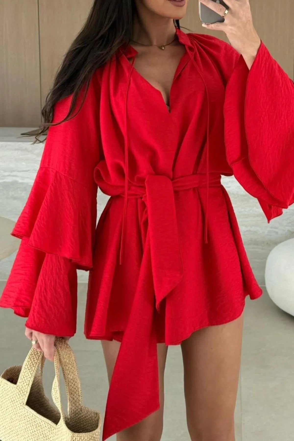 Flirt & Flow Bell Sleeve Mini Dress