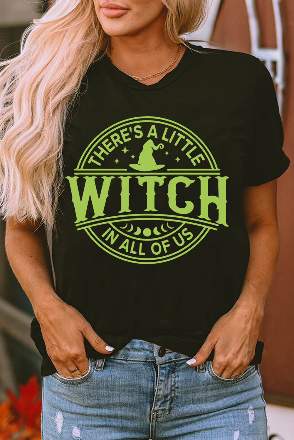 Enchanting Black Witch Graphic Tee for Halloween Celebrations