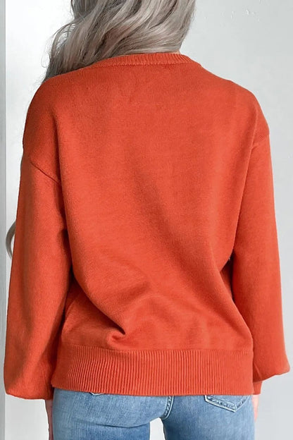 Pumpkin Pattern Round Neck Sweater.