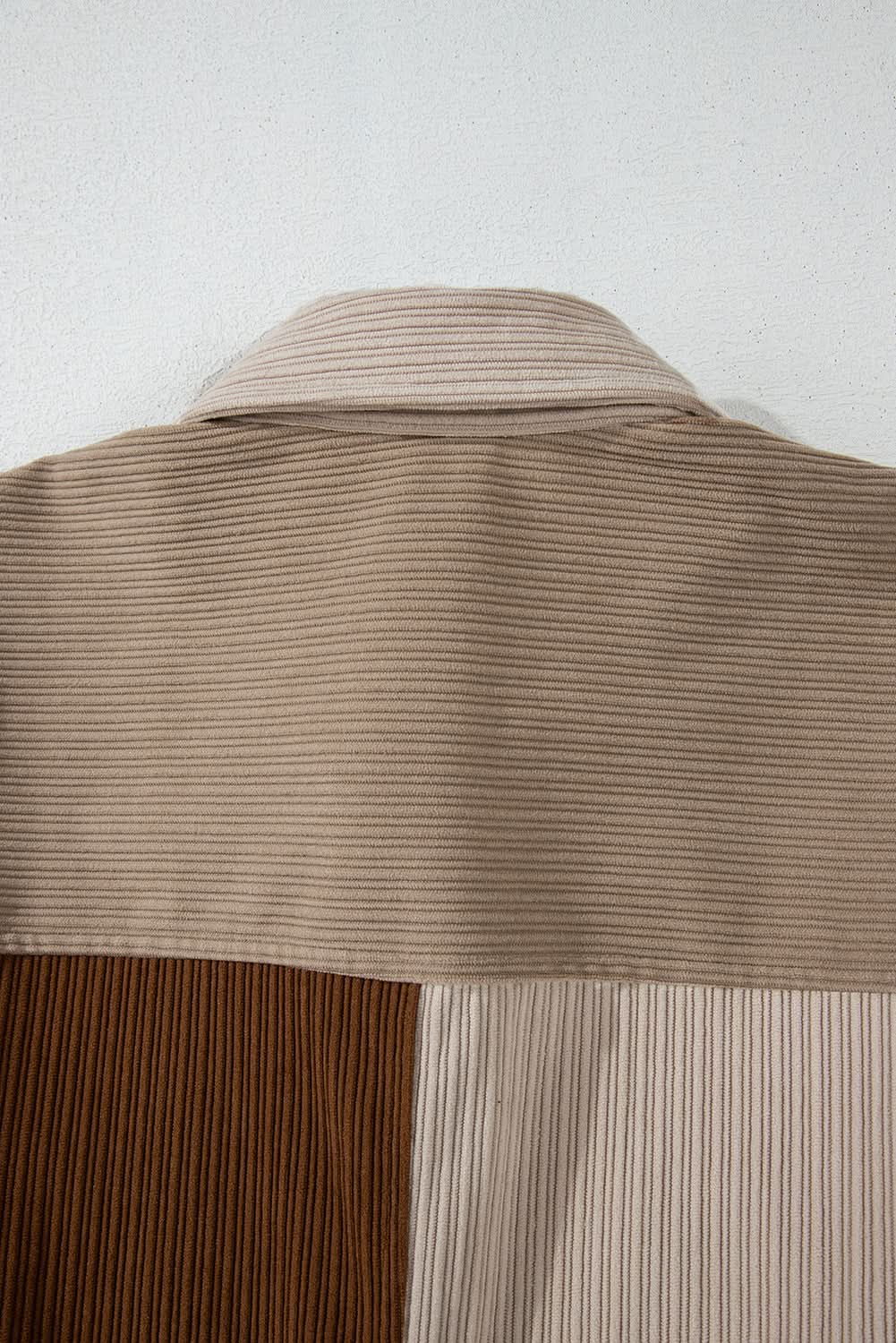 Brown Color Block Chest Pockets Buttoned Corduroy Shacket - Love Salve 