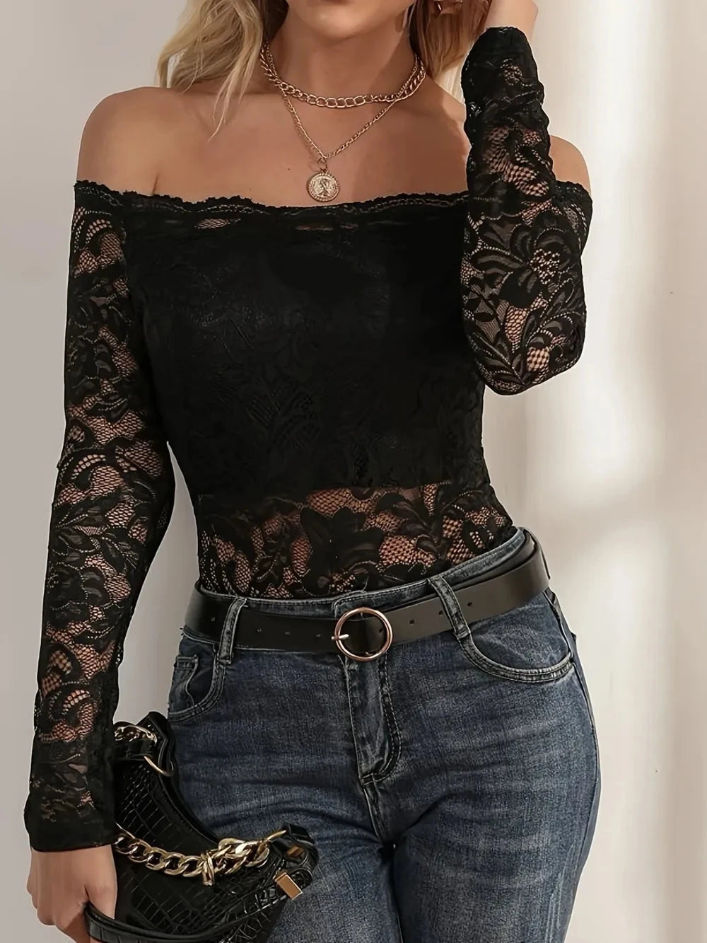 Off-Shoulder Long Sleeve Lace Top Coco’s Tee Boutique